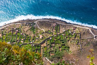 Terraces on the cliff coast of Santa Maria Madalena at the foot of Cabo Girao mountain
