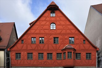 Half-timbered facade being restored