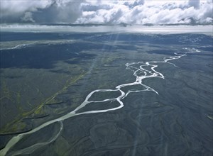 Aerial view of Skeioararsandur desert plain