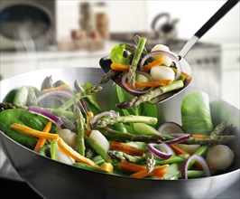 Chinese stir fry vegetables in a wok