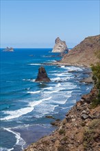 Cliffs in the Anaga Mountains with the Playa de Roque de las Bodegas beach