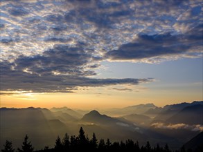 View at sunrise on alpine panorama