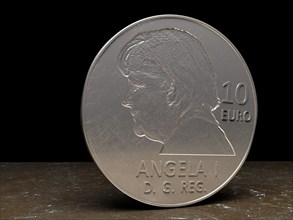 10-euro coin depicting Angela Merkel