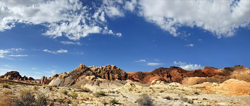 360 panorama of the red sandstone formations at Rainbow Vista sky with cloudy sky