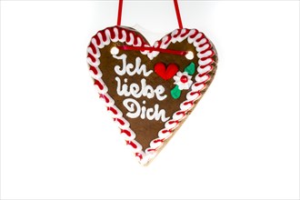 Gingerbread heart with the writing 'Ich liebe Dich'