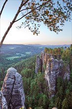 View from the Bastei rock formation in the morning light