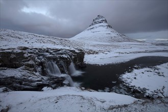 Kirkjufell and Kirkjufellsfoss in winter