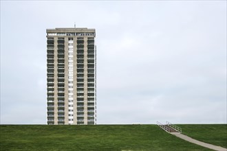 High-rise building at the dyke of the North Sea resort of Buesum