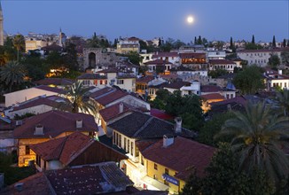 View of the old town with full moon