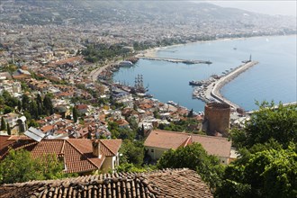 Historic town centre of Alanya with the port and Kizil Kule or Red Tower
