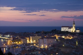 Cityscape of Piran in the evening