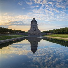 Monument to the Battle of the Nations in Morning Mood with water reflection