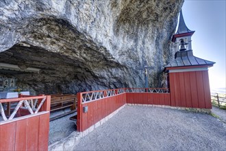 Wildkirchli with altar cave underneath Mount Ebenalp