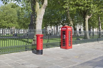 British red letter box and public telephone box