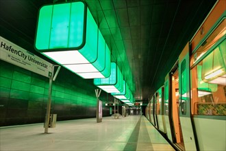 Light installation in the subway station 'HafenCity University' of the Hamburg underground line U4