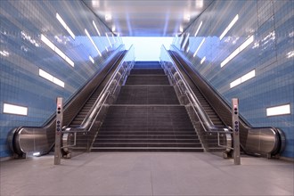 Staircase of the subway station 'Ueberseequartier' of the Hamburg underground line U4