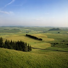 Green hilly landscape in the Parc Naturel Regional des Volcans d'Auvergne