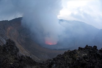 Boiling lava lake in the crater of Mount Nyiragongo volcano