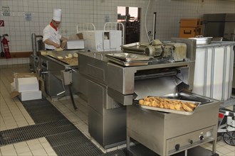 Preparation of ready-made frozen chips in the commercial kitchen of the Student Union of the Free University of Berlin
