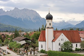 Parish Church of St. James in front of the Karwendel Mountains