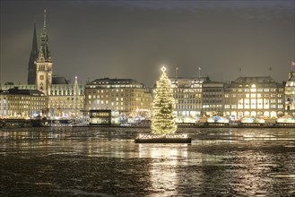 Binnenalster or Inner Alster Lake with a Christmas tree