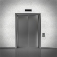 Closed elevator doors in a business lobby
