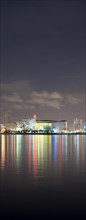 Vertical panorama of the American Airlines Arena in Miami at night