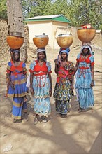 Fulani women carrying milk calabashes on their heads