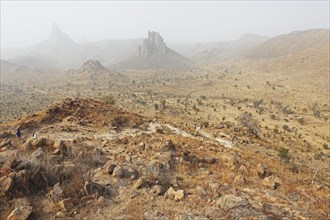 Volcanic landscape with the Harmattan haze