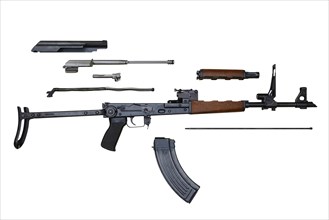 AK47 Kalashnikov assault rifle stripped for cleaning