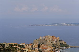 The citadel (castle) of Calvi surrounded by the mediterranean sea. Calvi is in the department Haute-Corse