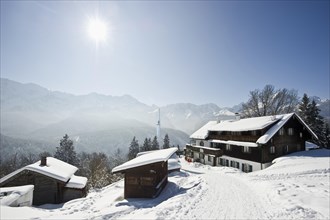Snowy landscape and mountain inn