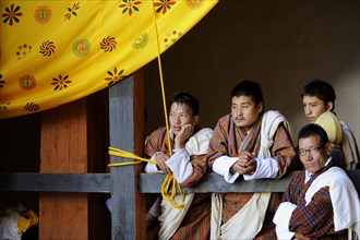 Spectators at a monastery festival in Jakar Dzong fortress