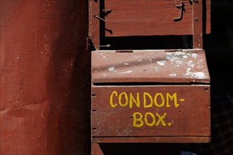 Box of condoms labelled 'Condom Box'