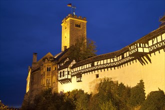 Illuminated Wartburg Castle at night
