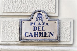 Road sign 'Plaza del Carmen'