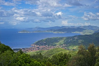 Coast of Elba and town view of Marciana Marina