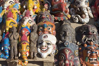 Wooden masks sold as souvenirs in Durbar Square