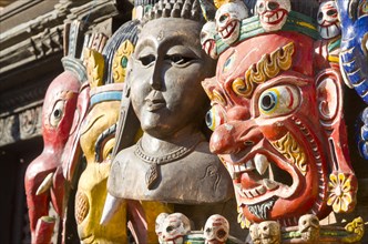 Wooden masks sold as souvenirs in Durbar Square