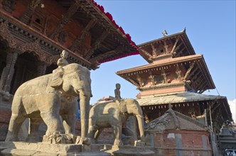 Stone guardian elephants on Patan Durbar Square