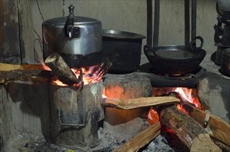 Pots on open fire in a typical nepali kitchen