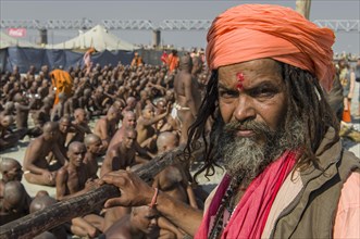 Guru guiding the initiation of new sadhus