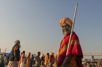 Guru guiding the initiation of new sadhus at the Sangam