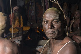 Portrait of a man joining the initiation of new sadhus