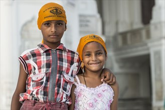 Two Sikh children at the Harmandir Sahib or Golden Temple