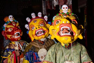 Wooden masks used by monks for ritual dances during Hemis Festival