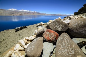 Mani stones on Tsomoriri or Lake Moriri
