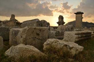 Harpyien pillar tombs of the ancient city of Xanthos at sunset