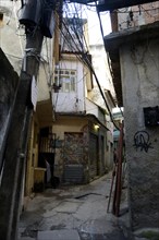 Narrow alley in a slum or favela
