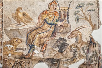 Orpheus playing a cithara surrounded by animals